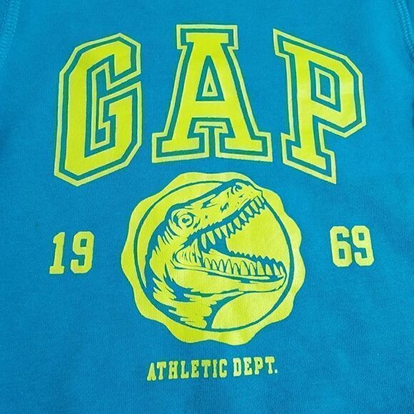 Gap Kids Dinosaur Sweatshirt Raptor T Rex Blue Fleece Yellow Decor Size 4 - Picture 5 of 6